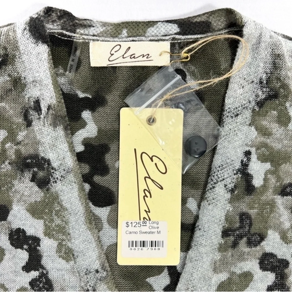 ELAN Long Cardigan Duster Boho Camo Camouflage Lightweight Sz M